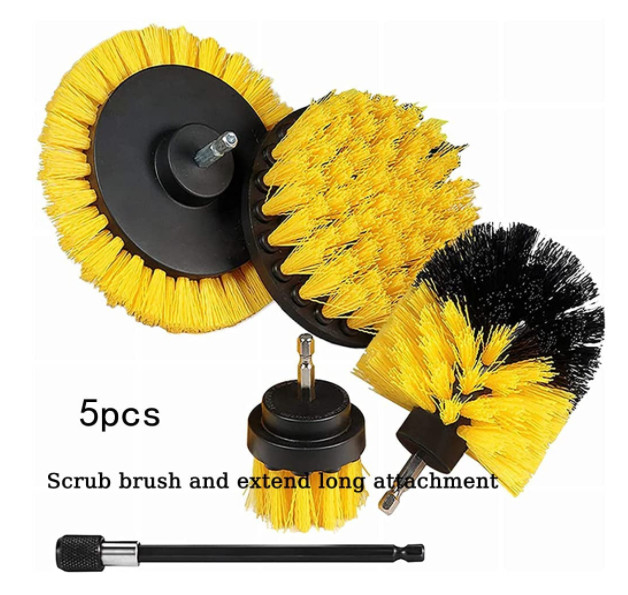 PP 5 Piece Drill Scrubber Brush Drifferent Size YELLOW