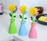 Colorful Flower Dish Brush Plastic Vase With Sponge Pad Sustainable